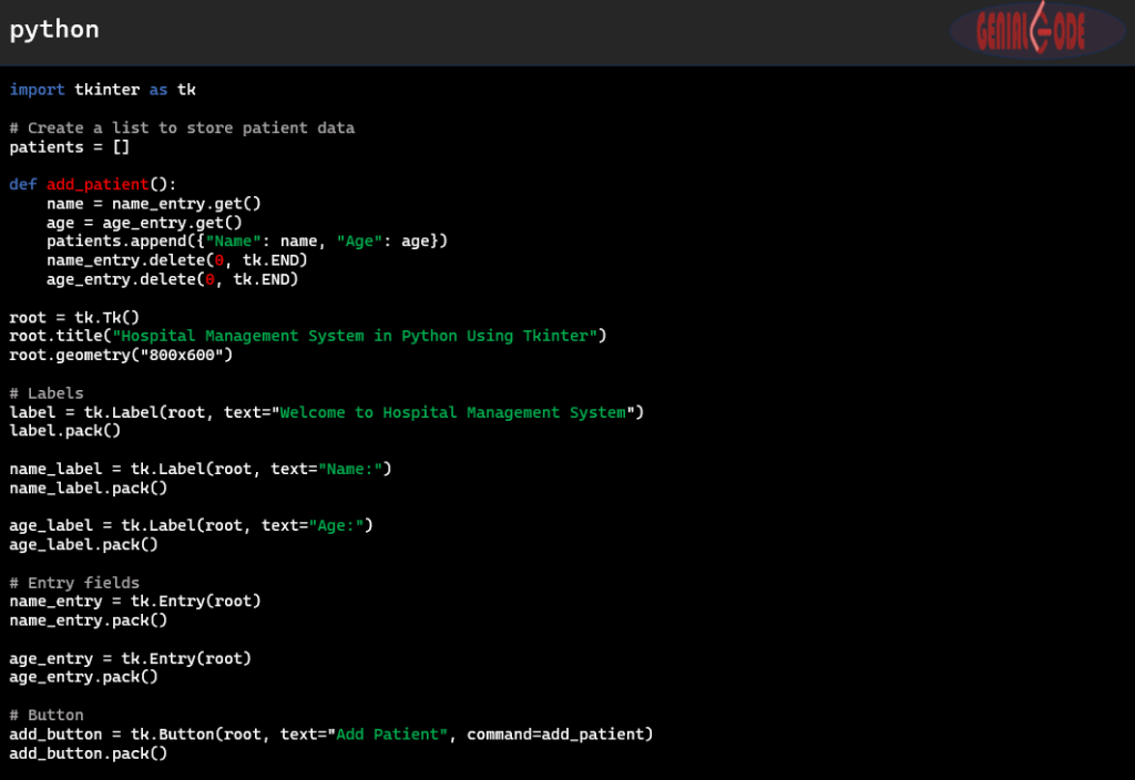 Hospital Management System In Python Using Tkinter - Genial Code